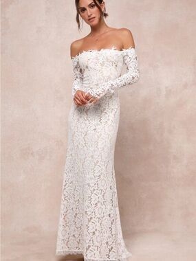 Lulu's Off-Shoulder White Lace Wedding Gown